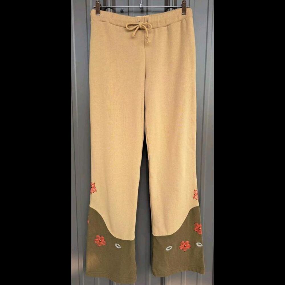 Scully Womens Khaki 100% Cotton Two-Tone Pants Pull on w/ Drawstring